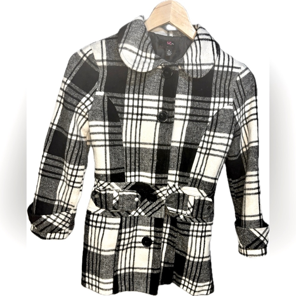 IZ Byer Girl - White/Black Plaid Peacoat - M